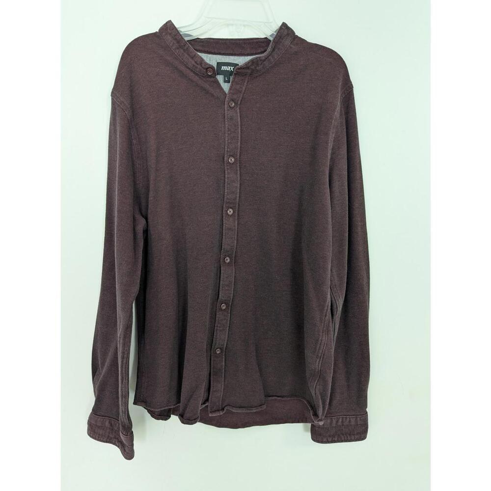 Max Men's Button Down Polo in Burgundy Size Large 100% Cotton Quiet Luxury